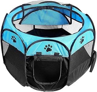 PET Portable Foldable Pet Dog Cat Playpen Crates Kennel/Premium 600D Oxford Cloth,Removable Zipper Top, Indoor and Outdoor Use (Blue)