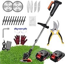 Gonpmny Cordless Garden Strimmer - Electric Grass Trimmer with 2 * 2000 mAh Batteries, 3 Types Blades, Fast Charging/Lightweight/Retractable/90° Head Adjustment