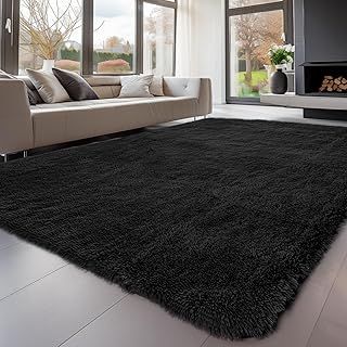 Rugs Living Room 140x200cm, Black Area Rugs for Bedroom, Washable Anti Slip Extra Large Shaggy Soft Rug Fluffy Modern Floor Carpets Mat Beside Carpet for Kids Living Room