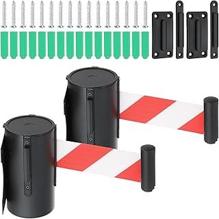 PATIKIL Fixed Wall Mount Retractable Belt Barrier, 2 Pcs 16.4 Feet Fixed Retractable Belt Barrier with Steel Case for Crowd Control Grocery Retail Store Stadium, Black/Red/White