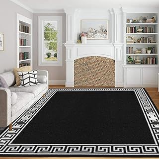 Rugs for Living Room with Large Heavy Duty, Non-Slip and Washable, Geometric Kitchen and Bedroom Decor Anti-slip Rug | 120 x 170 cm Non-Shed Low Pile Hallway Accessories - Greeky Black White