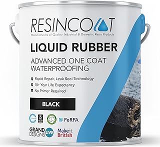 Liquid Rubber Roof Coating, Waterproof Sealant for Roofing, DIY Friendly Repair, Quick Drying Leak Seal Technology, Long-term Performance, One-Coat Outdoor Roof Paint, Black, 5 Litres