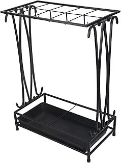 Les-Theresa Umbrella Holder Stand,Umbrella Rack Stand, Umbrella Storage Rack Iron with Drip Tray 10 Holes 8 Hooks Umbrella Rack Stand for Home Hotel(black)