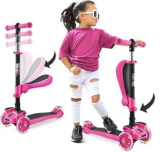 3-Wheel Try Scooter for Kids - Ages 2-12, Flip-able Seat, Foldable, Flashing Lights, Adjustable Height