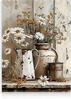 Rustic Daisy Wall Art Farmhouse Bathroom Wall Decor Vintage Country Canvas Wall Art for Bedroom Bathroom Kitchen 12x16 in Unframed