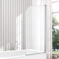 Bath Screen Pivot Bath Shower Tempered Glass Screen Reversible Door Panel - 800 x 1400mm, Jade Round