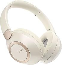 LORELEI B-C6 Wireless Over-Ear Headphones, 50H Playtime Foldable Lightweight Bluetooth Headsets, Deep Bass, Built-in Microphone, Memory Foam Earmuffs for Travel, Office (Beige White)