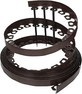 Lawn Edging 6cm high - 33ft long Brown Flexible Garden Edging Border with Easy Dig Installation & Reinforced Plastic Pegs, Ideal for Flowerbeds, Lawn, Grass, Pavement - Easy to Cut
