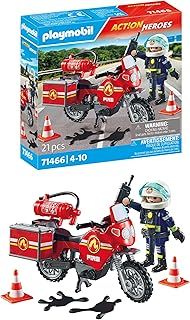 Playmobil 71466 Action Heroes: Motorcycle & Oil Spill Incident, with a radio and a fire extinguisher, fun imaginative role-play, realistic play sets suitable for children ages 4+
