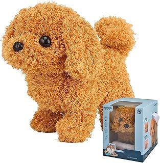 Liameph Realistic Robot Puppy My Puppy Toy,Robot Puppy My Realistic Robot Puppy Comes with 1 Teddy Badge Children's Walking Dog Toy with Simulated Robot Dog Barking and Wagging Tail (Teddy)