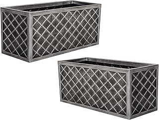Plastic Rectangular Long Large 70cm Lazio Trough Pewter Planter For Outdoor Garden Plants Flowers (2 Lazio Planters)