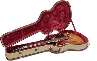 Wooden Guitar Case for 335 Style Semi-Hollow Electric Guitars | Arched Vinyl Tweed Shell, Sponge Lining, Lock, Storage Compartment