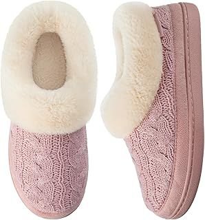 VeraCosy Ladies' Warm Knitted Faux Suede Memory Foam Moc Slippers