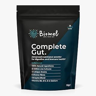 Complete Gut - Unflavoured - 4 in 1 Gut Health Powder with Diverse Fibres - 150g/30 Servings - Vegan Friendly - Gluten Free - Live Cultures for Gut Health - Delicious & Effective
