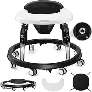 Baby Walker, Foldable Multi-Function Anti-Rollover Walker with Brake Design, 7 Level Height Adjustable, Baby Walkers for 1 Year Olds Suitable for All Terrains (Black)