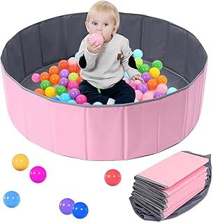 Hojalis Ball Pit, Foldable Kids Baby Ball Pit, 80cm Kids Play Ball Pool, Portable Ocean Ball Pool, Nursery Baby Playpen, Baby Round Ball Pit for Baby Toddler Boys Girls Dogs Indoor Outdoor(Pink)