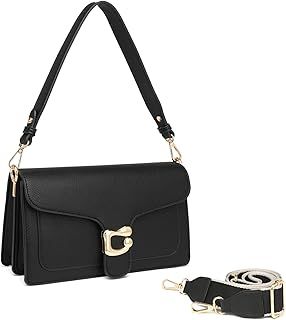 Travistar Small Crossbody Bags for Women - Leather Cross Body Bag Trendy Cross Body Purse Black Shoulder Bag Elegant Satchel Handbags Designer Evening Bag Clutch Purses with 2 Straps