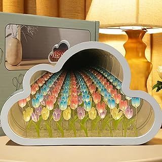 Infinity Mirror LED Fllower Lights- Party Sensory Decoration 3D Mirror Building DIY Set Toys with 20 Plastic Flowers, Home Decor Accessory for Adults, Gifts for Girls Wife or Her (Mix color