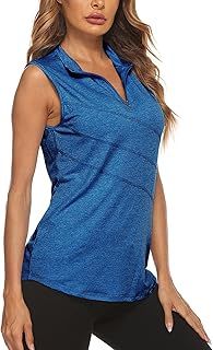 Koscacy Women's Sleeveless Golf Tennis Polo Shirts Zip Up Dry Fit Workout Tank Tops (S-2XL)
