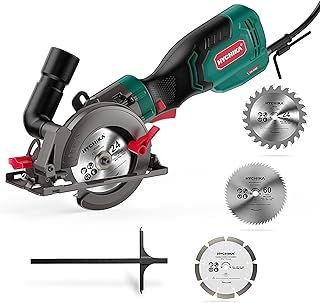HYCHIKA Circular Saw, 750W 3500RPM with 3 Blades(115 and 125mm), Scale Ruler, Cutting Depth 48mm(90°), 32mm(45°), Compact Circular Saw for Plastic, Tile and Soft Metal