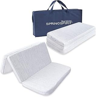 SPRINGSPIRIT Trifold Travel Cot Mattress Topper 95 x 65cm, Waterproof Breathable Soft Portable Folding Playard Travel Mattress, Baby Foam Playpen Mattress with Removable Zippered Cover