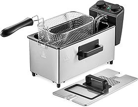 VonShef Deep Fat Fryer 3L Capacity 2000W – Cooks up to 1kg of Food, Stainless Steel Fryer for Chips & More, Adjustable Thermostat, Non-Slip, Easy Clean, Non-Stick Removable Oil Container & Basket