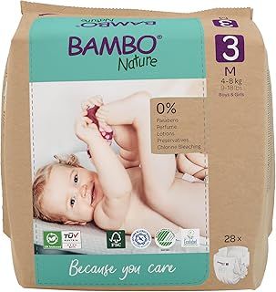 Bambo Nature Premium Eco Nappies, Size 3 (9-18lb/4-8kg), Midi, 28PK, Eco-Labelled Sustainable Nappies, Enhanced Leakage Protection, Secure and Comfortable Baby Nappy