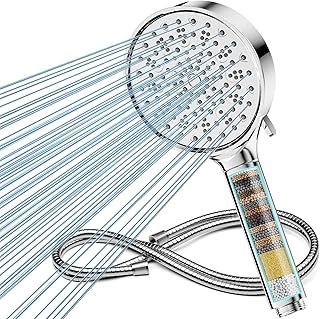 Hard Water Filter Shower Head and Hose, High Pressure 6 Spray Mode Showerhead with Filters, Hard Water Softener Filters Shower Head for Residual Chlorine Remove, Chrome