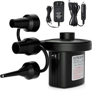 Electric Pump for Inflatables Electric Air Pump, 240V AC/12V DC (Home/Car), 3 Nozzles, Quick Inflate/Deflate, for Air Mattress Air Bed Swimming Ring Inflatable Boat Sofa