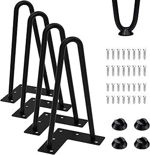 30 cm Hairpin Furniture Legs with 2 Sizes Screws and 4pcs Floor Protectors Heavy Duty Solid Steel 2 Rod Table Legs Modern Home DIY Legs for Cabinet Bench Chair Coffee Table Desk, Black