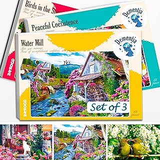 63 Pieces Dementia Puzzles for Elderly - Large Piece Activities Products for Seniors by QUOKKA - 3 Alzheimers Jigsaw Puzzle Games for Adults with Birds and Cats - Cognitive Gifts Toy for Men and Women