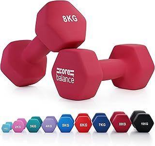 Dumbbell Pair Hex Weight Neoprene Coated Cast Iron Strength Training (2 x 1kg, 2kg, 3kg, 4kg, 5kg, 6kg, 7kg, 8kg, or 10kg)