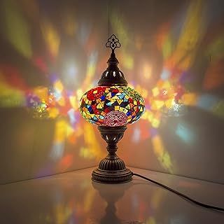 Turkish Moroccan Tiffany Style Handmade Mosaic Table Desk Bedside Night Lamp Light Lampshade with LED Bulb Large Globe (3001)