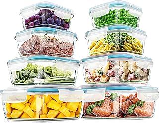 KICHLY Airtight Glass Containers with Lids - Set of 16 pcs (8 Containers and 8 Lids) - Dishwasher, Oven Friendly - Leak Proof Silicone Seal & BPA Free