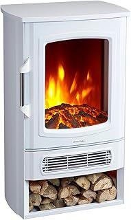 Neo 1000W / 2000W Freestanding Electric Fire Stove Heater Burner Realistic Flame and Log Store (White)
