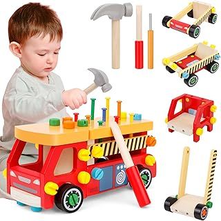 Kids Tool Set, Wooden Montessori Toys Kids Tool Box Children's Workbench, Montessori Tool Case for Kids Educational Toys Exercise Fine Motor Skills for Boy Girl 3 4 5 6 Years Old