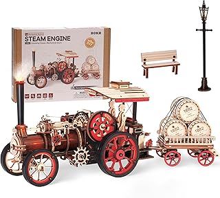 ROKR Car Model Building Kit 3D Wooden Puzzle for Kids Adults, Steam Locomotive Model Kits, Car Wooden Puzzle, 469 Parts, Steam Engine, LKA01