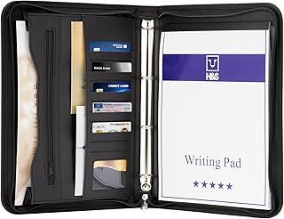H&S A4 Zipped Conference Folder Padfolio Folio Case Business Faux Leather Document Bag Portfolio - Ring Binder