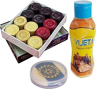 Metallic India Vijeta Carrom Combo P - 50 gm Wooden Carrom Coins & Acrylic Striker