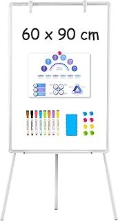 Magnetic Whiteboard Easel, 60x90cm Flipchart Standing Board, Height Adjustable Dry Erase Board with Stand, Black Aluminium Frame White Board for School Teaching, Office, Home
