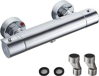 Thermostatic Shower Mixer Bar, Wall Mounted Thermostatic Shower Mixer Valve 38°C Anti Scald, Exposed Shower Mixer Tap, Hot & Cold Water Intelligent Constant Temperature, Solid Brass, Chrome