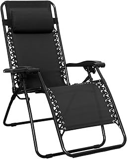 Amazon Basics Outdoor Zero Gravity Mesh Lounge Chair with Pillow, Folding Reclining and Textilene Adjustable, 90 x 66 x 110 cm, Black