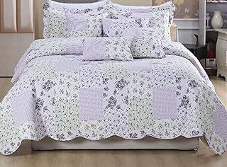 Luxury Quilted Patchwork Bedspread Bed Throw 3 Piece Bedding Set Includes Comforter & 2 Pillow Shams Floral Design Coverlet Embroidered (Province, Double)