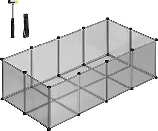 SONGMICS Pet Playpen with Floor, Small Animal Enclosure, DIY Plastic Cage, Indoor Run for Hamsters, Rabbits, Hedgehogs, Guinea Pigs, 143 x 73 x 46 cm, Grey LPC002G01