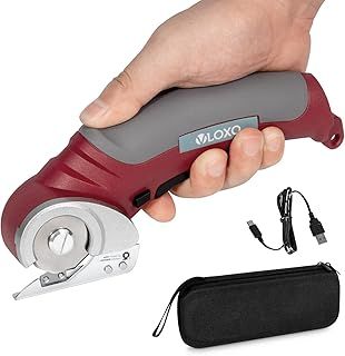VLOXO Cordless Electric Scissors for Fabric with Safety Lock 4.2V Rotary Cutter Handheld Portable Rechargeable Powerful Fabric Cutter for Carpet, Leather, Felt with Storage Box