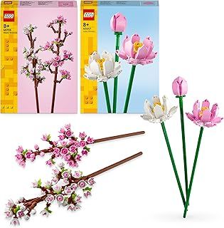 LEGO Creator Flower Bundle 3: Includes Lotus Flowers (40647) and Cherry Blossoms (40725), Botanical Collection Artificial Flowers Set for 8 Plus Year Old Girls & Boys, Valentine's Day Treat,Gift Idea