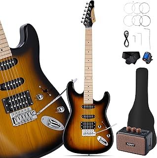 Leo Jaymz 39 Inch Full Size Electric Guitar Kit Electric Guitar Beginner Kits - Portable Amp,Digital Tuner,Gig Bag,Strap,Cable (Sunburst)
