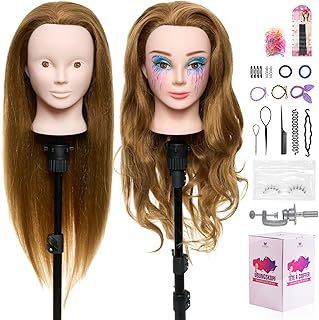 Neverland Beauty & Health 24'' 50% Real Human Hair Mannequin Head Make-upable Hairdressing Training Head with Table Clamp Braid Set (Brown)