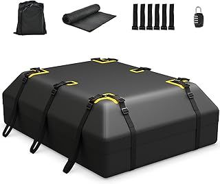 15/21 Cubic Feet Car Roof Bag, Waterproof Cargo Top Carrier with Non-Slip Mat, Combination Lock, 6 Door Hooks & Straps, Rooftop Luggage Storage Box for Car Suv (Black, 600L)