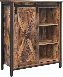 VASAGLE Storage Cabinet, Sideboard, Multipurpose Cabinet, Adjustable Shelves, Sliding Door, Steel Frame, for Kitchen, Living Room, Entryway, Study, Industrial Style, Rustic Brown and Black LSC88BX